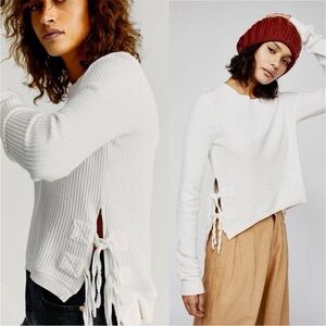 Free People One Cotton Waffle Knit Side Ties Interlaken Top White M Lagenlook